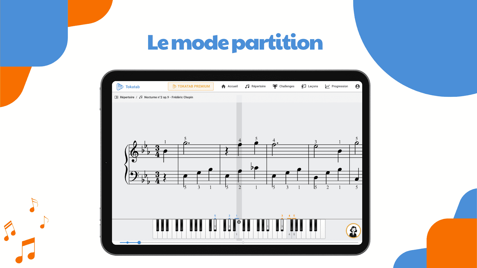 Apprendre le solfège avec le mode partition Tokatab